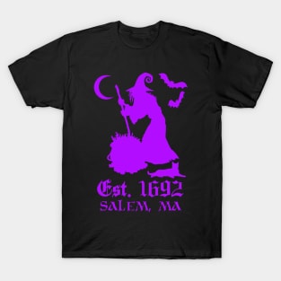 Salem Massachusetts Est. 1692 - Halloween Witch (PURPLE) T-Shirt